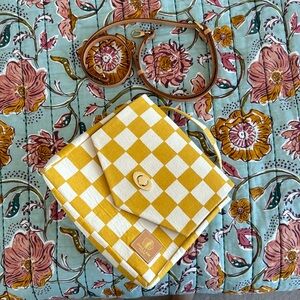Jana Lam Crossbody Satchel in Mustard Checkerboard
